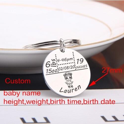 Custom Baby Girl Newborn Statistics Name Height Weight Date of Birth...Personalized Round Keychain Newbie Mom And Dad Gifts