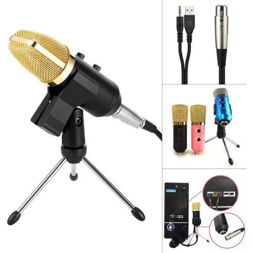 USB Wired Microphone USB Condenser Sound Recording Microphone with Stand for Live / Chat / Sing / Karaoke