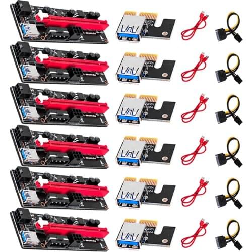 6pcs Ver009s USB 3.0 PCI-E Riser VER 009S Express Durable Mining Rig Extender Riser Adapter Card SATA 15pin To 6 Pin Power Cable
