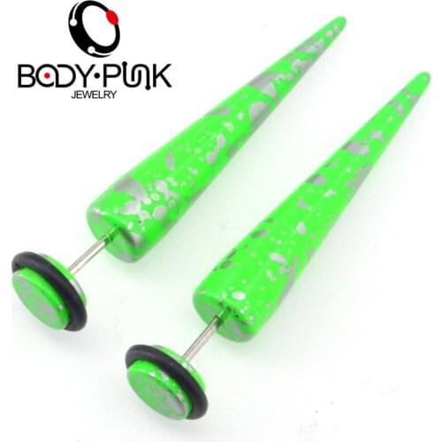 Body Punk Summer Cool Ear Jewelry Green Spilling Siver Fake Piercing 1mm Ear Plugs Fake Cheater Taper Earrings for Women