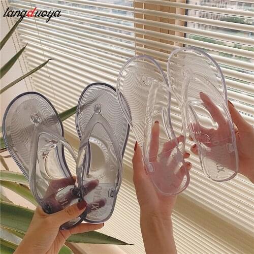 Flip Flops Women Flat Transparent Beach Slippers Women Sandals Non-slip Summer Crystal Korean Bathroom Slippers women Plastic