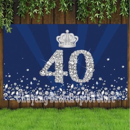 Silver Diamonds Crown 40th 50th Adult Birthday Party Backdrops Custom Sweet 15 18th Girl Prom Photo Backgrounds Table Decor