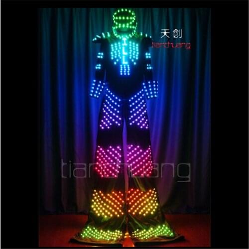 TC-109 Programmable full color LED light robot stilts costumes colorful ballroom robot led suits mens helmet for nightclub party