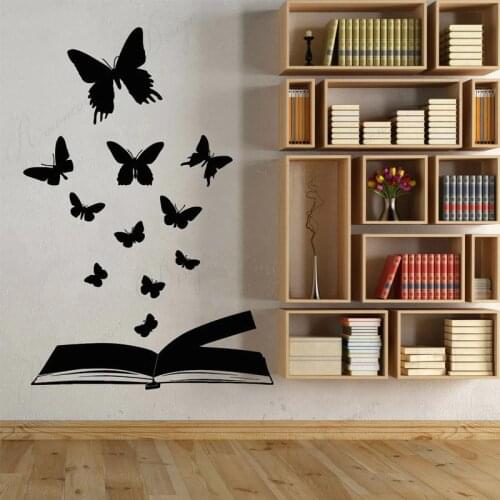 Creative Pattern Open Magical Butterfly Book Library Fairytale Wall Stickers Vinyl Home Decoration For Reading Room Decals 4355
