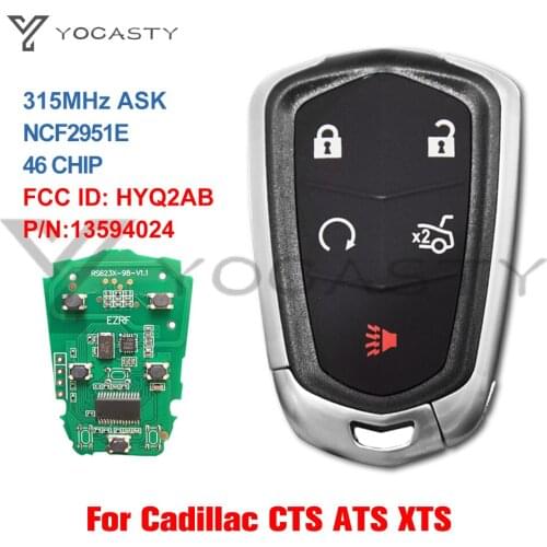 YOCASTY 5btn smart remote Key fob For Cadillac CTS ATS XTS 2014-2019 with NCF2951E HITAG 2 46 CHIP HYQ2AB 13594024 315MHZ 433MHZ
