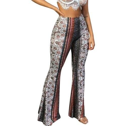 Women Pants Baggy Flared Pants Boho Style Snake Print Hippie Wide Leg Gypsy Palazzo Casual Trousers Ladies Bell-bottomed Trouser