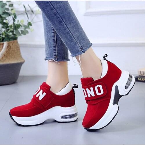 Sooneeya New Women High Heel Leisure Platform Sneakers Thick Sole Slip On Wedge Increase Shoes Black Red Hook & Loop Air Cushion