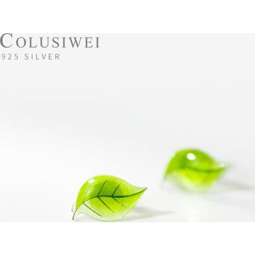 Colusiwei Fashion 925 Sterling Silver Cute Summer Green Leaves Stud Earrings For Women Plant Collection Sterling Silver Jewelry