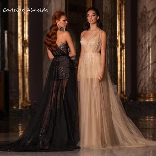 Sweetheart Spaghetti Straps Glitter Prom Dresses for Wedding Guest With Detachable Long Skirt Evening Gowns for Women Elegant