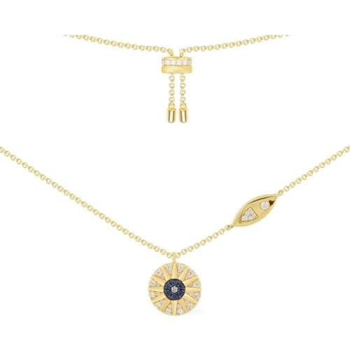 SLJELY Fashion Real 925 Sterling Silver Tropical Affair Sun Adjustable Necklace with Blue Zirconia Stones Women Brand Jewelry