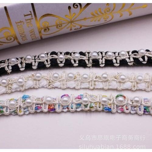 1 Yards Nylon Pearl Beaded Trim Ribbon African Lace Fabric DIY Collar Dress Sewing Garment Headdress Materials