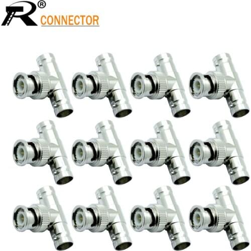 12/50/100pcs Hot sale BNC Connector "T" Type BNC male to 2 BNC female jack adapter for CCTV Camera System