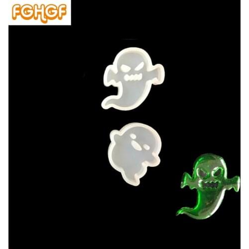 2pcHandmade Epoxy Resin Ghost Shape Silicone Mold Flatback Funny Evil Cabochon Jewelry DIY Accessories Mould for Halloween Decor