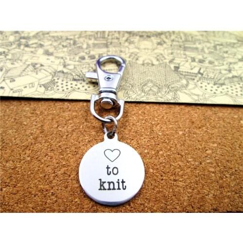 3pcs/lot high quality keychain with 20mm stainless steel circle round "love to knit" charms keychain
