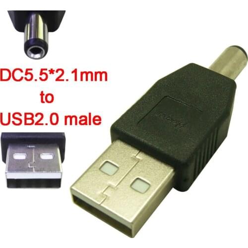 5Pcs free shipping USB to DC 5.5*2.1mm Plug USB 2.0 A TYPE MALE TO DC 5.5 x 2.1mm DC power Plug USB adapter DC5521 connector