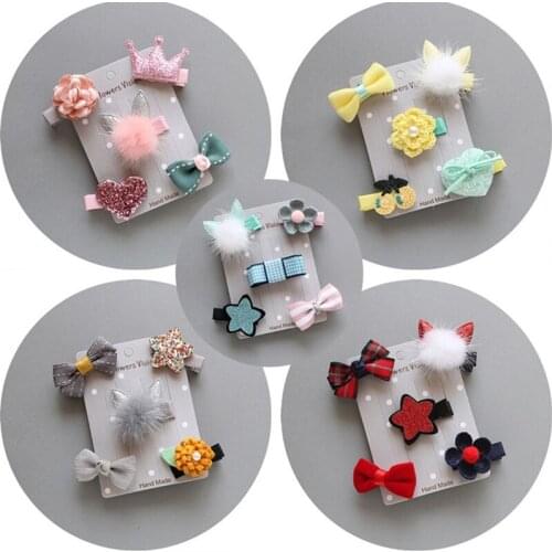 5Pcs Baby Cute Hairpin Barrettes Children Girl Sweet Hairclip Bownot Flower Star Combination Bobby Pin Infant Head Accessories
