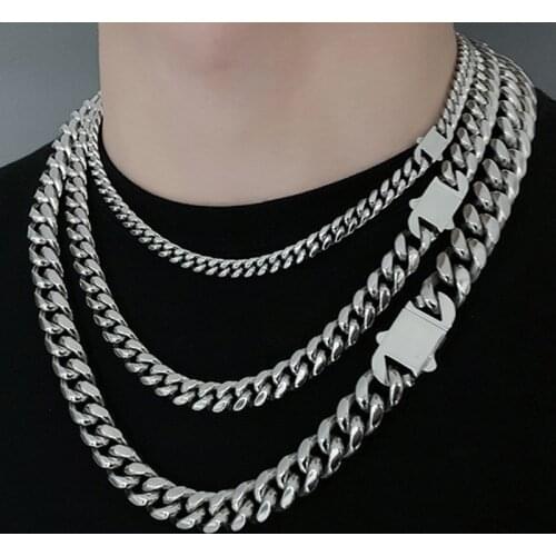 8/10/12/14/16mm New Stainless Steel Miami Curb Cuban Chain Necklace Boys Men Steel Hip hop snap hook Link Jewelry Bracelet