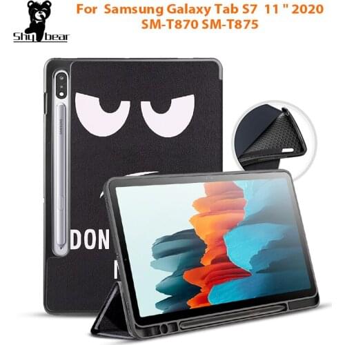Case For Samsung Galaxy Tab S7 with Pencil Holder, T870 SM-T875 Tablet Pen-Slot Protective Soft TPU Stand Funda Cover Case+gift