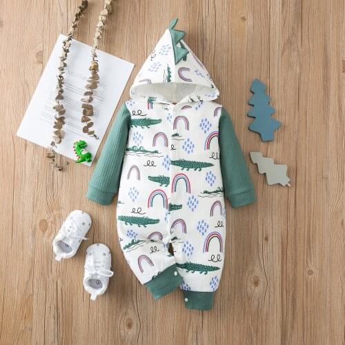 For Newborns Baby Clothes Infant Baby Boys Girls Long Sleeve Dinosaur Hooded Coat jacket Romper Jumpsuit Ropa niña Overalls