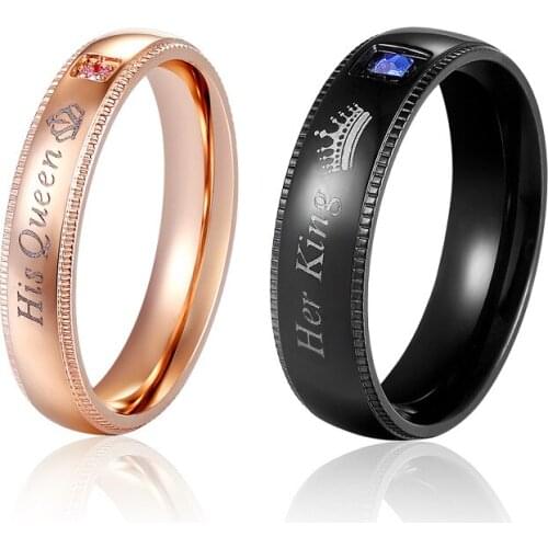 King Queen Rings Stainless Steel Couples Lovers Rings for Men Women Romantic Wedding Engagement Fashion Jewelry