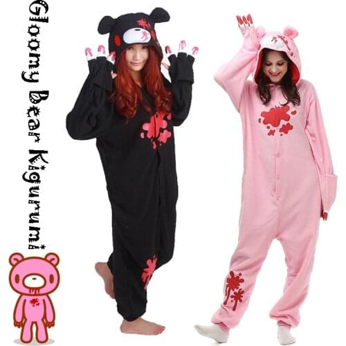 Black Pink Gloomy Blood Bear Cosplay Costume Fleece Animal Onesies Pajamas Adult Cosplay Costume Pyjamas Sleepwear Wholesale