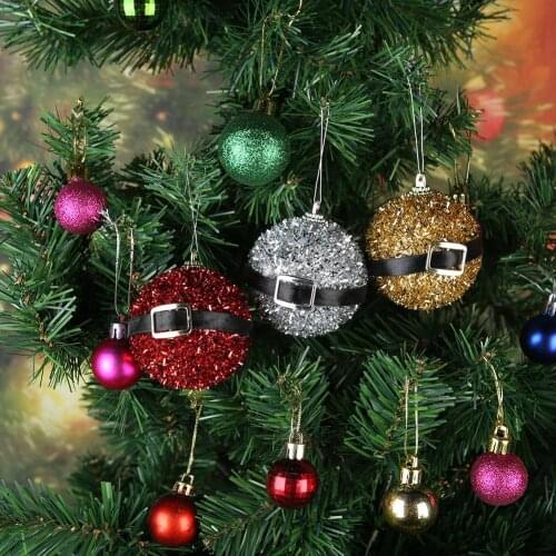 Ribbon Belt Buckle Glitter Powder Effect Christmas Tree Decor Ball Xmas Party Hanging Ball Ornament for Home Christmas Decoratio