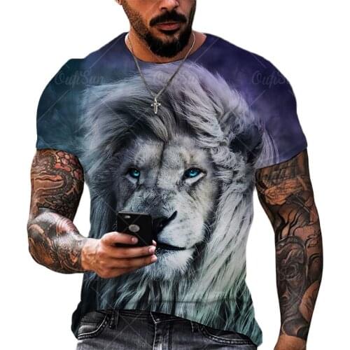 Summer Mens Fashion 3D Printing Lion T-shirt Casual Short-sleeved Pullover Shirt Street Youth Fashion Clothing Male Tops