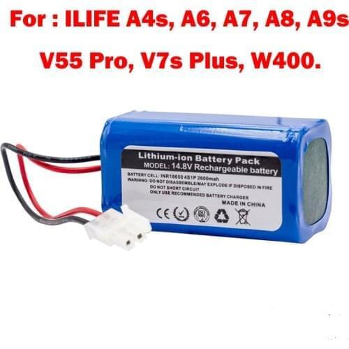 14.8V2600mah For ILIFE Li-lion Battery For A4s, A7, V7s Plus, V55 Pro, W400, A9s 14.8V 2600mAh PX-B020