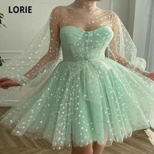 LORIE Fairy Prom Dresses High Neck Mint Green Tulle Long Sleeves A-Line Wedding Party Gown Short Graduation Robes de cocktail