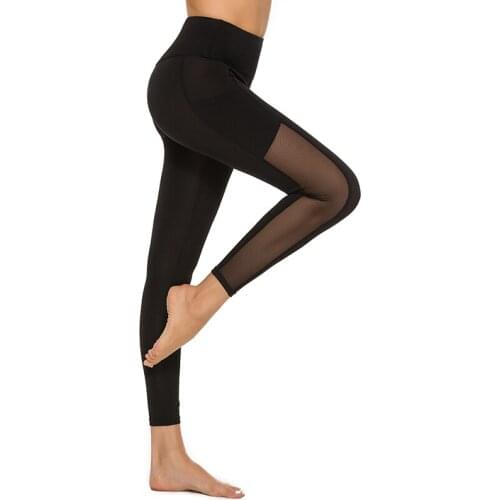 Models High Waist Legging Pants Women Side Mesh Sportwear Seam Pocket Mesh Patchwork Gym Sweatpants Jogging Pants