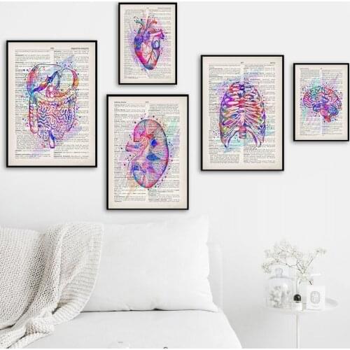 Watercolor Vintage Organs Human Anatomy Wall Art Canvas Painting Nordic Posters And Prints Wall Pictures For Living Room Decor