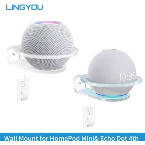 LINGYOU Wall Mount For Amazon Echo Dot 4th Gen Echo Dot 3rd Gen Sturdy Clear Acrylic Wall Shelf Space Saving Solution Bracket