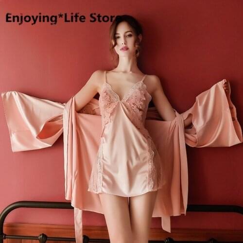 New Sexy Lace Sleepwear Long-Sleeved Pajamas Dress Temptation Nightgown Leisure Tops Underwear Sexy Nightdress Suspenders