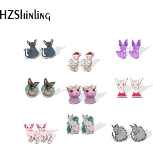 2021 New Sphynx Stud Earring Cat Acrylic Resin Earrings Epoxy Handmade Jewelry Gifts Girl