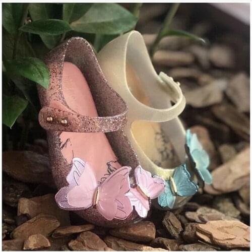 New 2021 Childrens sparkle butterfly jelly shoes original mini melissa princess beach sandals fashion PVC sequin shoes HMI039