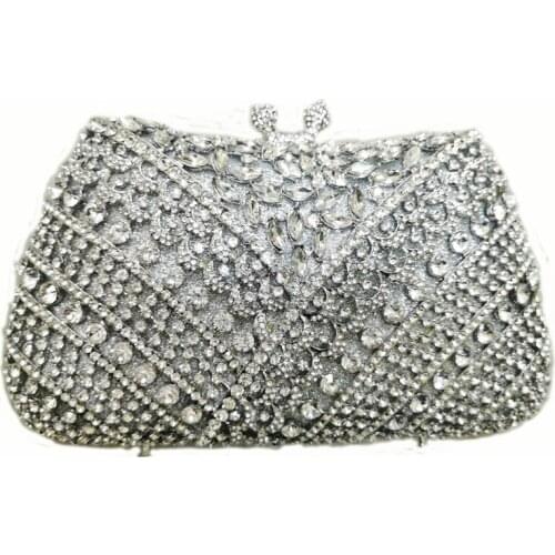 New Arrival Silver Crystal Clutch Women’s Evening Clutches Bag Luxury Shoulder Chain Diamond Ladies Party Prom Mini Minaudiere
