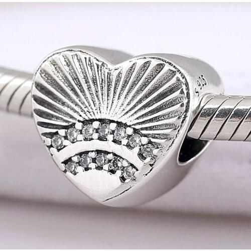 Original Fan of Love Heart Shape Shell With Crystal Beads Fit 925 Sterling Silver Bead Charm Bracelet Bangle DIY Jewelry