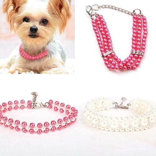 Pet Dog Puppy Yorkie Fashion Sweet Three Rows Faux Pearl Collar Short Necklace