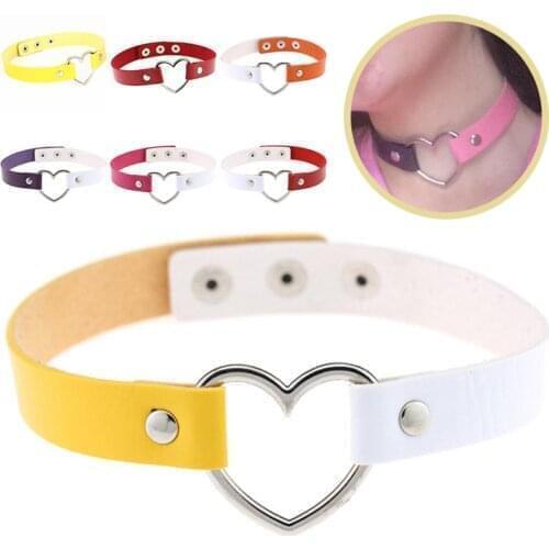 Womens Cool Punk Necklace PU Leather Neckband Love Heart Shaped Collar Choker Necklaces Fashion Charming Party Jewelry Gift