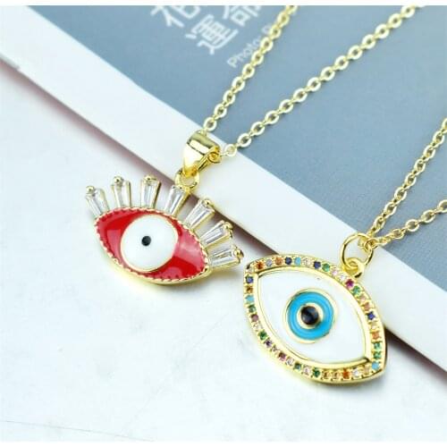 New Design Bohemian Evil Eye Copper Zircon Pendant Necklace for Women Gold Chain Vintage Charm Sweater Necklace Accessories