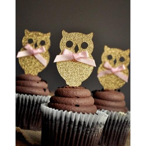 Custom Personalize glitter Owl Cupcake Toppers Woodland Party Decorations Fall Table Decor baby shower