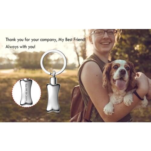 Personalized Master Custom Keychain Pet Name Date Dog Bone Key Chain Cremation urn Keepsake Ashes keyring Puppy Memorial Gift