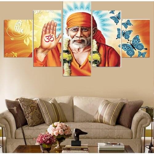 Posters and prints 5 Pieces Shirdi Sai Baba Hinduism Hindu Sage art Canvas art Painting wall pictures For Living Room