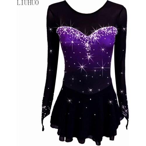 LIUHUO Custom Figure Skating Dress Girls Purple Gradient Quality Crystals Long Sleeves for Ice Skating dress