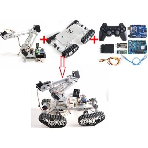 SZDOIT WIFI/Bluetooth/Handle Control Metal 6DOF RC Robot Arm+TS400 Crawler Tank Chassis Servo Motor DIY For Arduino Education