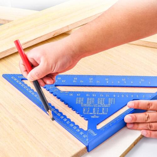 12 inches Triangular Ruler Aluminum Alloy Metric Measuring Ruler Woodworking Try Square Triangle Angle Protractor Angle Ruler