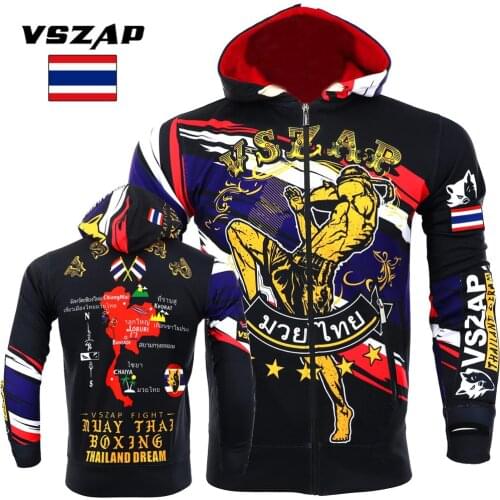 VSZAP Boxing Clothing Fall Muay Thai Hooded Fitness Zip Hoodie MMA Fighting Jacket Fighting Muay Thai Kickboxing Training Jacket