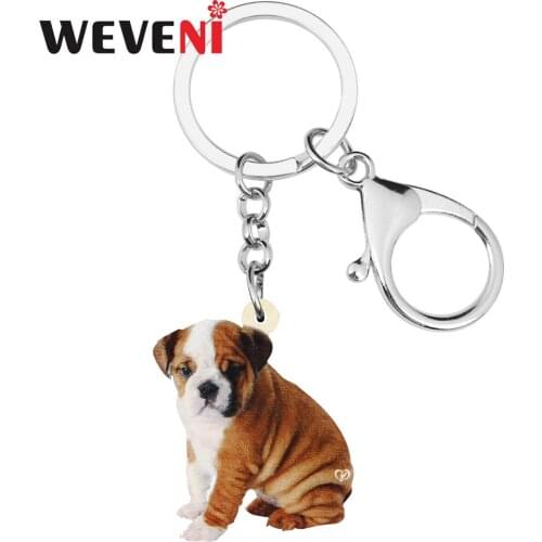 WEVENI Acrylic Shar Pei Dog Key chains Animal Jewelry Key Ring Bag Car Purse Decorations Keychain For Women Girl Lady Charm Gift