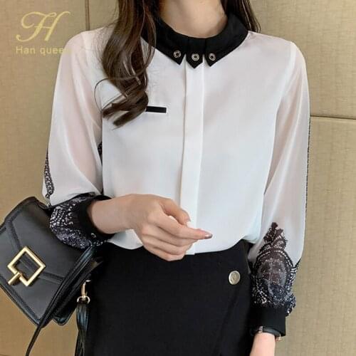 H Han Queen Autumn New Fashion Embroidery Women Blouses Loose Shirt Simple Basic Tops Work Casual Vintage Blouse Korean Blusa