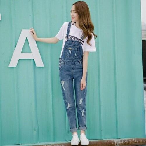 Women clothing denim washed fabric rompers summer/autumn HOLE overalls women jumpsuit suspenders jeans SLIM women overalls jeans